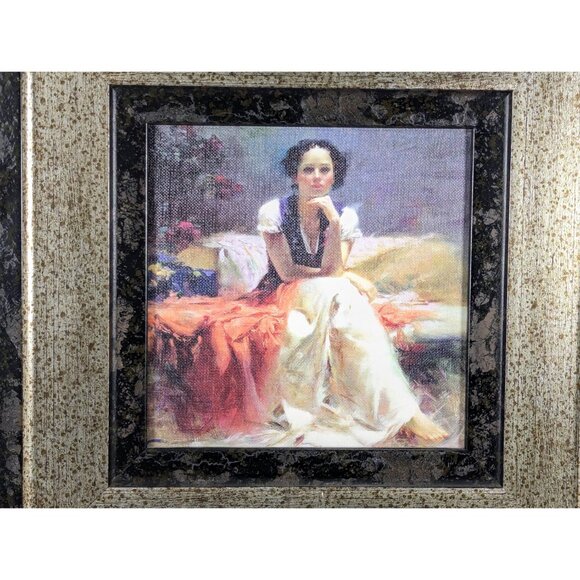 Pino (b.1939-2010) Daeni First Glance print on canvas, framed 12.5" square - Picture 3 of 7